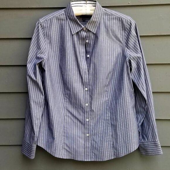 Talbots Gray White Stripe Button Down Shirt Like NEW size 10 - Picture 1 of 8